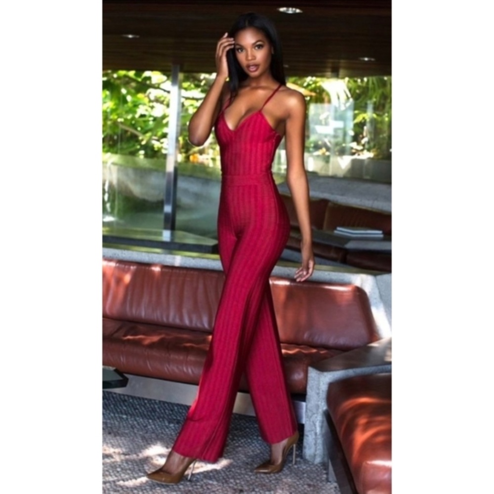 House of CB Devi Red Strappy Bandage Jumpsuit Red NEW